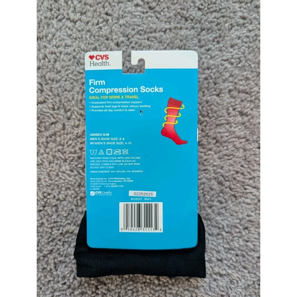 NWT CVS Health Firm Compression Socks Over the Calf Black Unisex Size S/M